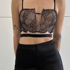 Victoria's Secret black lace longline corset-style bra bralette‎ Size M black